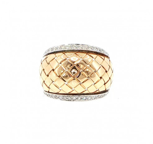 Woven Yellow Gold and Diamond Ring