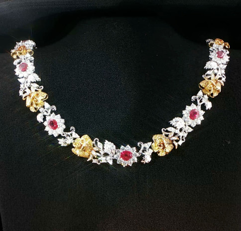 Ruby Bloom White Gold Necklace