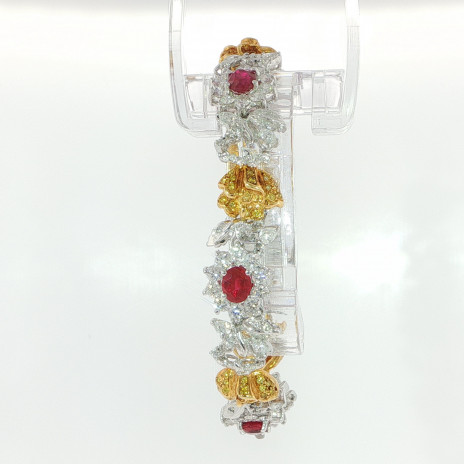 Floral Ruby, Yellow Sapphire, and Diamond White Gold Bangle