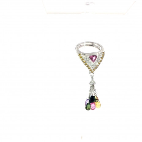 Multi-Color Tourmaline Tassel Cocktail Ring in White Gold