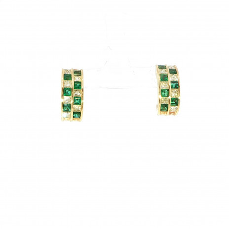 Yellow Gold Hoop Earrings with Square Step-Cut Emeralds