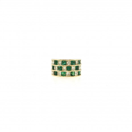 Yellow Gold Band Ring with Square Emeralds