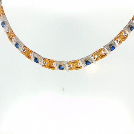 Two-Tone Yellow Gold Royal Blue Sapphire Link Necklace