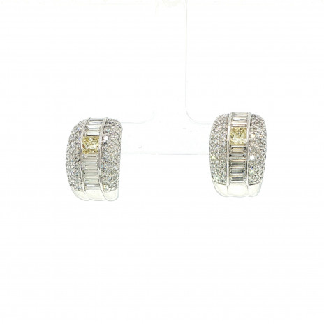White Gold Hoop Earrings with Fancy Yellow Square-Cut Diamond