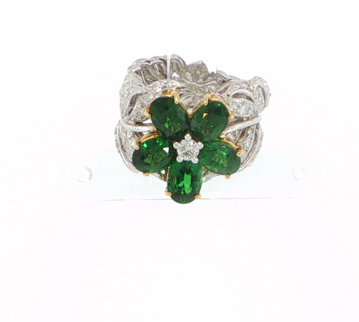 Floral Tsavorite Cocktail Ring in White Gold